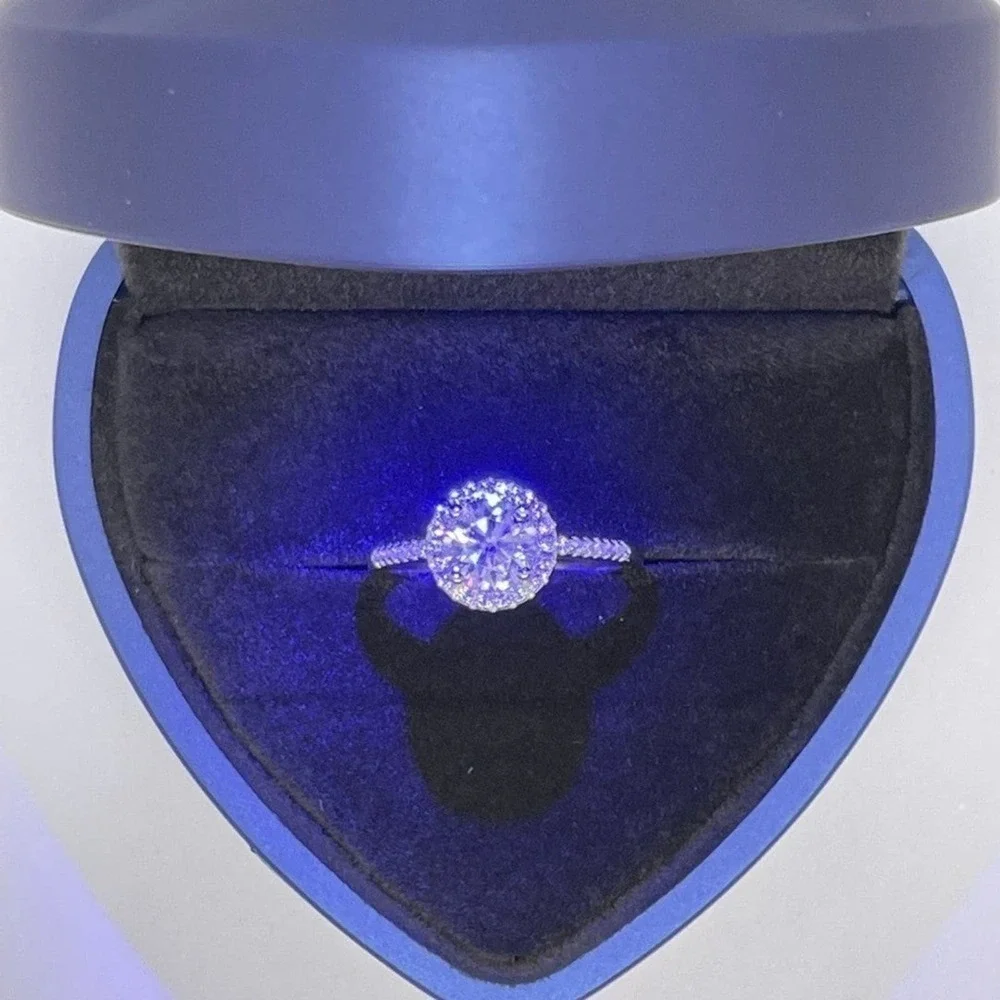 Moissanite Diamond Ring GRA Certified Halo 1 Ct Round Cut Size 7